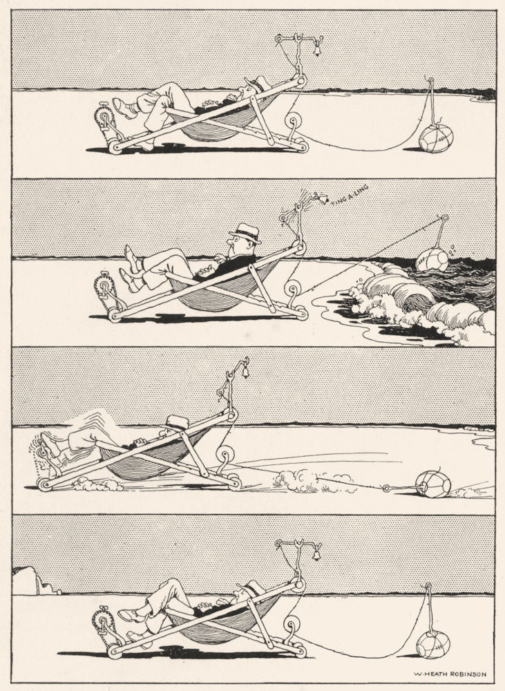 HEATH ROBINSON. Safety deck chair giving due warning tide 1920 old print